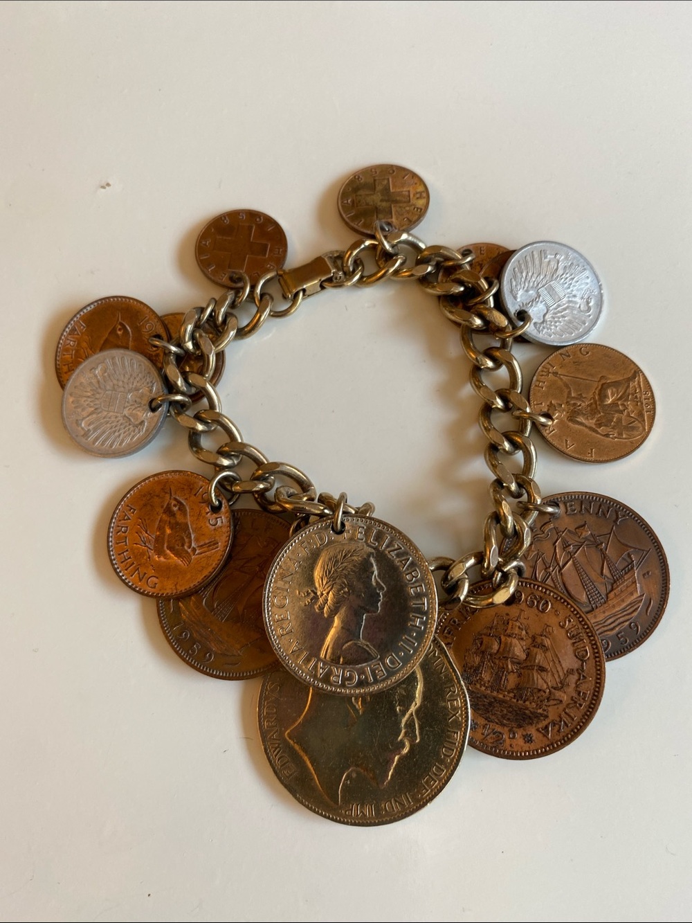 1960’s Vintage Rare Old Coins Charm Bracelet